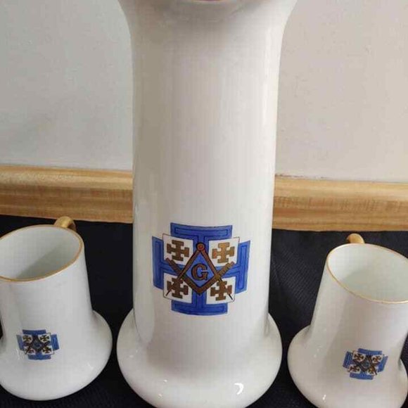 Masonic ceremonial? tankard, large, with four mugs set. - Picture 2 of 10
